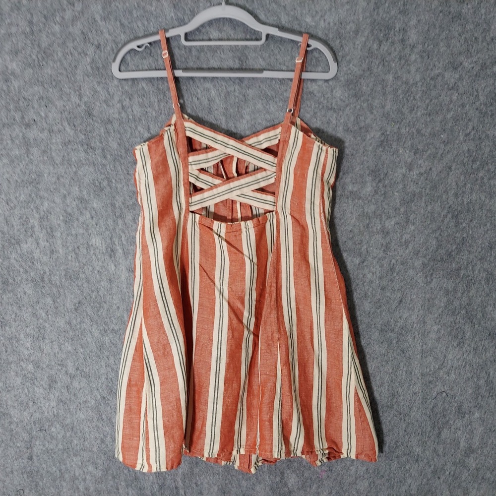 Urban Outfitters Dress Women S Red Striped Linen Button Front Strappy Nautical - Picture 5 of 10
